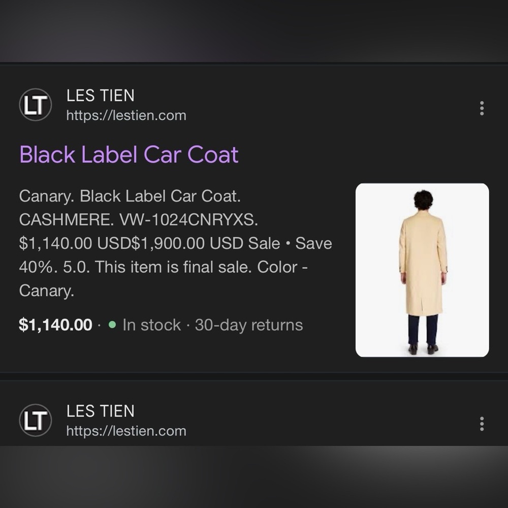 LES TIEN Black Label Cashmere Car Unisex Coat in Canary - Picture 16 of 16